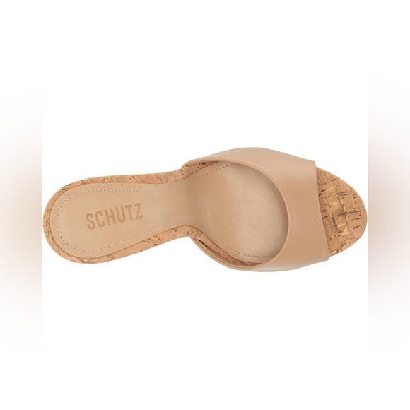 Schutz Kaycee Sandal Nude Deluxe Napa True Beige Cork Heel Peep Toe Shoe 6.5 - Picture 7 of 8